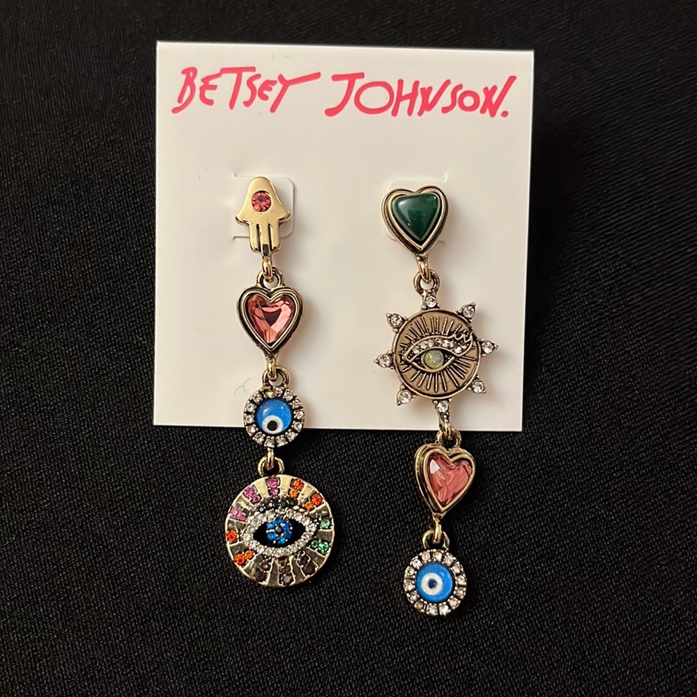 Betsey Johnson evil eye dangly earrings